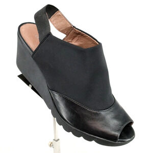 Donald J Pliner Sandals Womens 8.5 M Black Leather Elastic Wedge Mynne Shoes